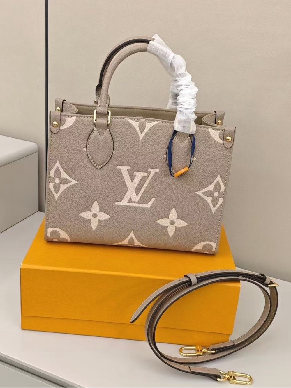 Louis Vuitton Taupe and Cream Small OnTheGo Tote